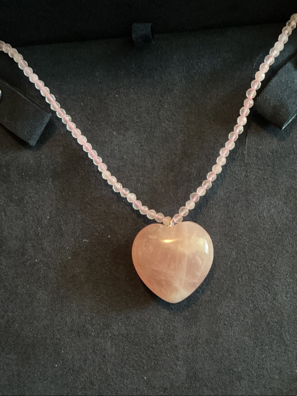 Natural Rose Quartz Heart Pendant Necklace in 3mm Faceted beads 925 Clasp